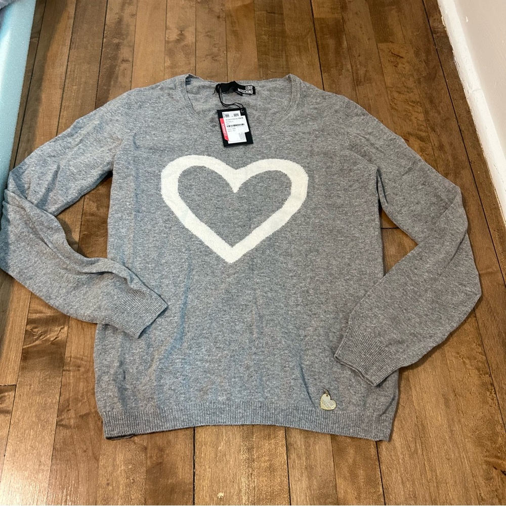 NWT Love Moschino Crewneck Gray Wool Sweater